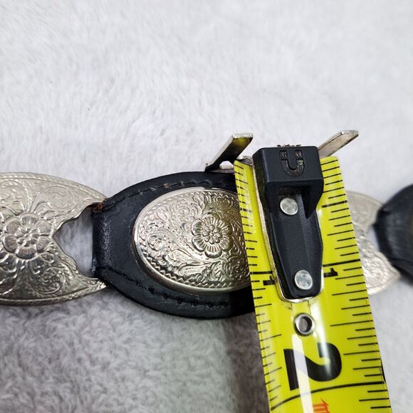 Belt Black Leather & Concho Silver Floral Medallion Medium Western Country Girl - Picture 8 of 10